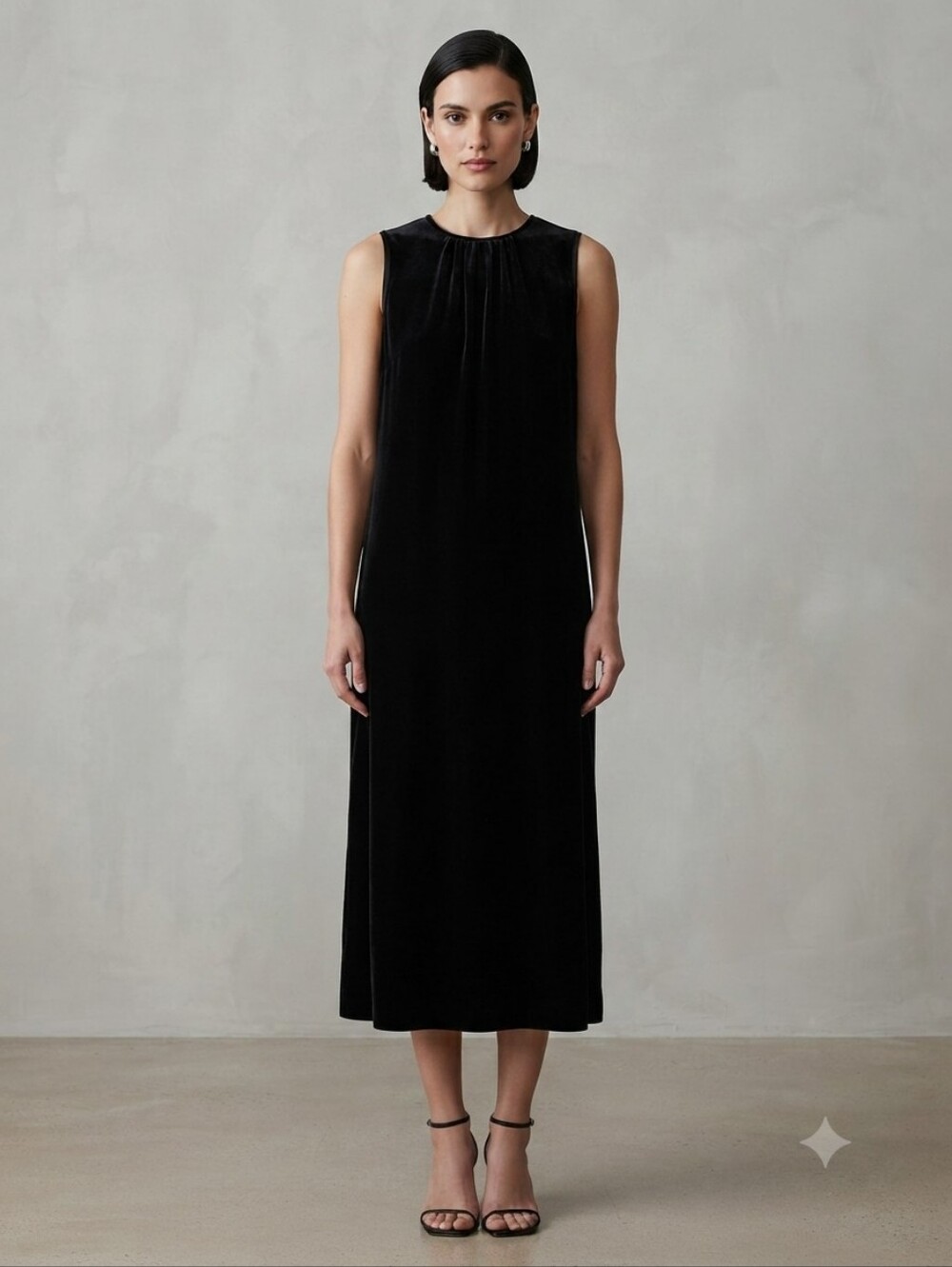Eileen Fisher Sleeveless Black Velvet Midi Dress, Size XS